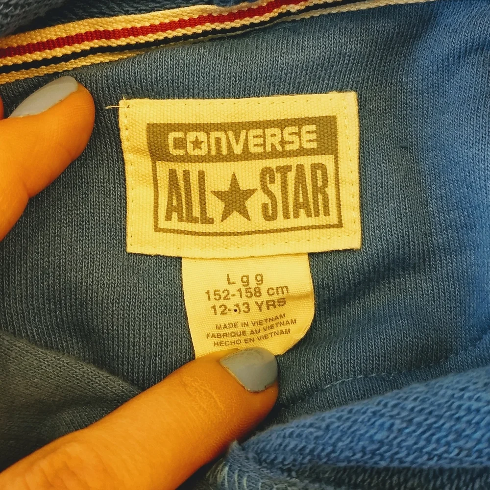 Converse All Star Blue Hooded Short Sleeve Sweatshirt Size Large